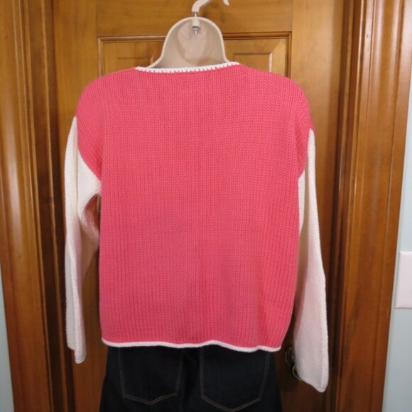 Pure Handknit Cardigan Sweater Pink/Orange/White Long Sleeve Size Large Petite - Picture 6 of 9